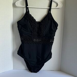 Apt. 9 Black One Piece Swimsuit with Eyelet Detail L